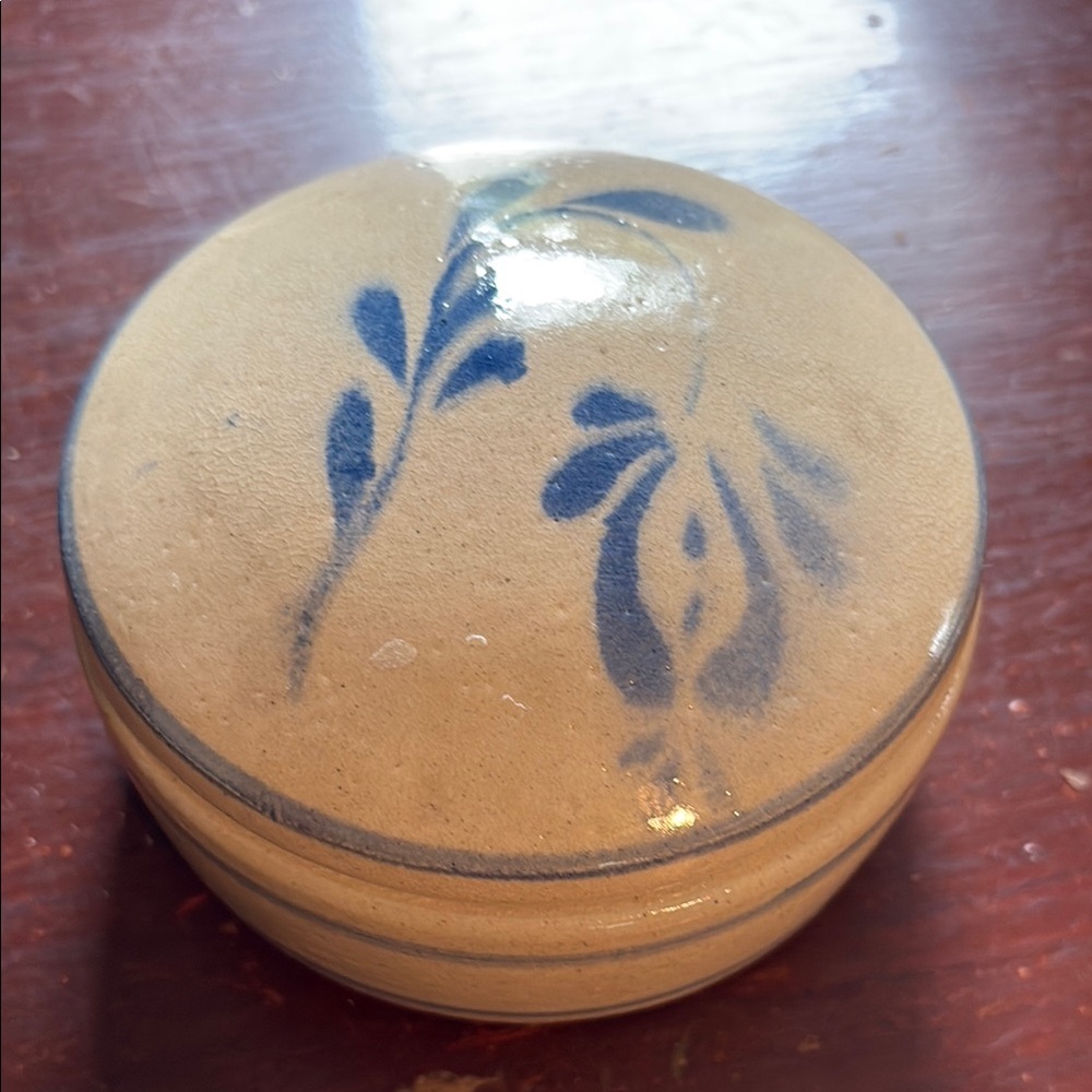 Handcrafted Ceramic salt dish with blue accent design